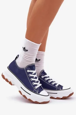 Discount Evento Niskie Trampki Damskie Na Platformie Granatowe Aradwin Niebieski