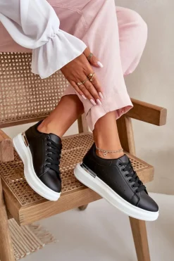 Damskie Boto Niskie Trampki Damskie Na Platformie Z Eko Skóry Czarne Nevelena