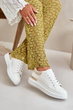 Boto Trampki Damskie Niskie*Niskie Trampki Damskie Na Platformie Z Eko Skóry Biało-Beżowe Nevelena