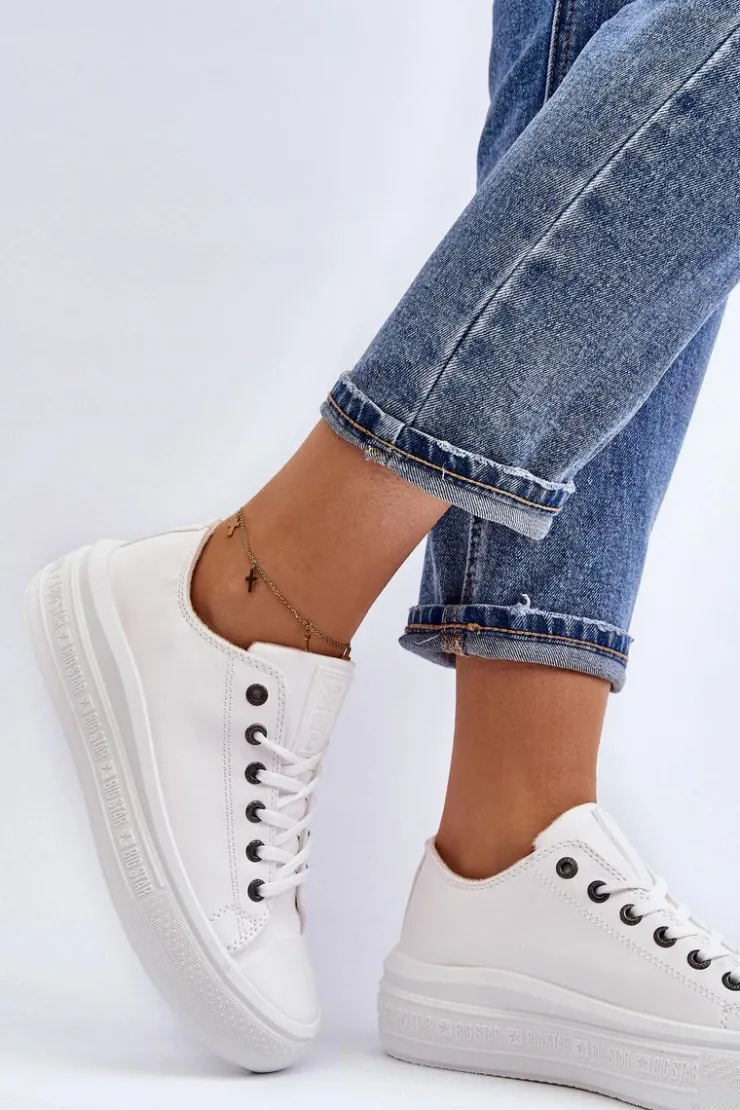 Big Star Shoes Trampki Damskie Big Star|Trampki Damskie Wysokie*Niskie Trampki Damskie Ocieplane Białe Big Star MM274029