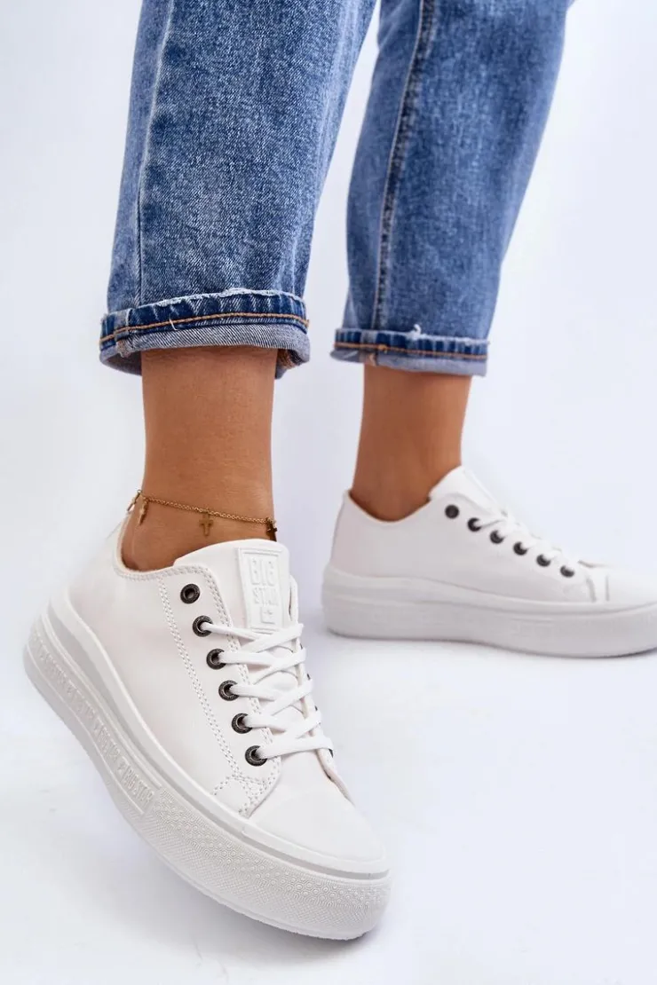 Big Star Shoes Trampki Damskie Big Star|Trampki Damskie Wysokie*Niskie Trampki Damskie Ocieplane Białe Big Star MM274029