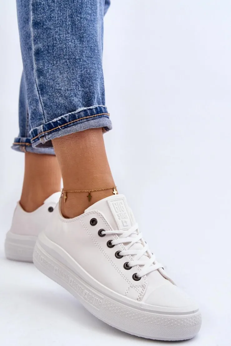 Big Star Shoes Trampki Damskie Big Star|Trampki Damskie Wysokie*Niskie Trampki Damskie Ocieplane Białe Big Star MM274029