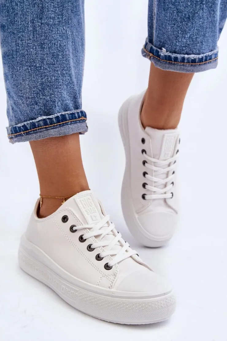 Big Star Shoes Trampki Damskie Big Star|Trampki Damskie Wysokie*Niskie Trampki Damskie Ocieplane Białe Big Star MM274029