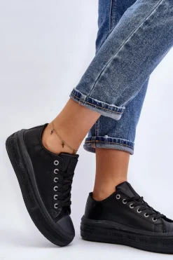 Discount Big Star Shoes Niskie Trampki Damskie Ocieplane Czarne Big Star MM274031