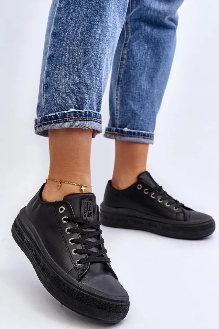 Discount Big Star Shoes Niskie Trampki Damskie Ocieplane Czarne Big Star MM274031