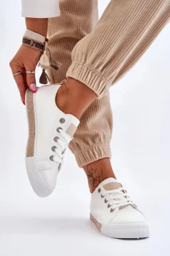 Boto Trampki Damskie Niskie*Niskie Trampki Damskie Z Dżetami Biało-Beżowe Demira