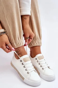 Boto Trampki Damskie Niskie*Niskie Trampki Damskie Z Dżetami Biało-Beżowe Demira