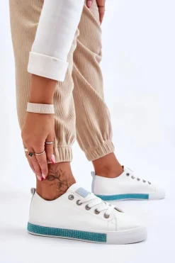 Boto Trampki Damskie Niskie*Niskie Trampki Damskie Z Dżetami Biało-Niebieskie Demira