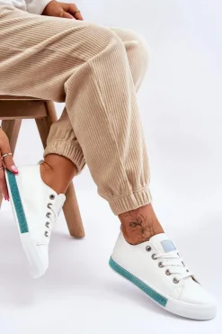 Boto Trampki Damskie Niskie*Niskie Trampki Damskie Z Dżetami Biało-Niebieskie Demira