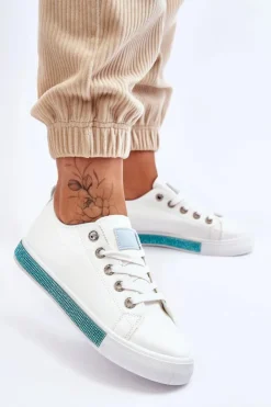 Boto Trampki Damskie Niskie*Niskie Trampki Damskie Z Dżetami Biało-Niebieskie Demira