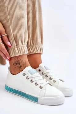 Boto Trampki Damskie Niskie*Niskie Trampki Damskie Z Dżetami Biało-Niebieskie Demira