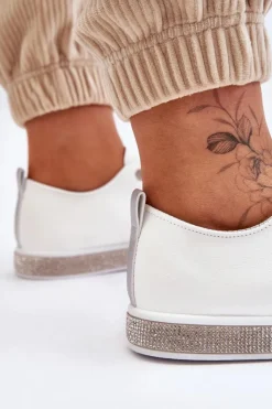 Outlet Boto Niskie Trampki Damskie Z Dżetami Biało-Srebrne Demira