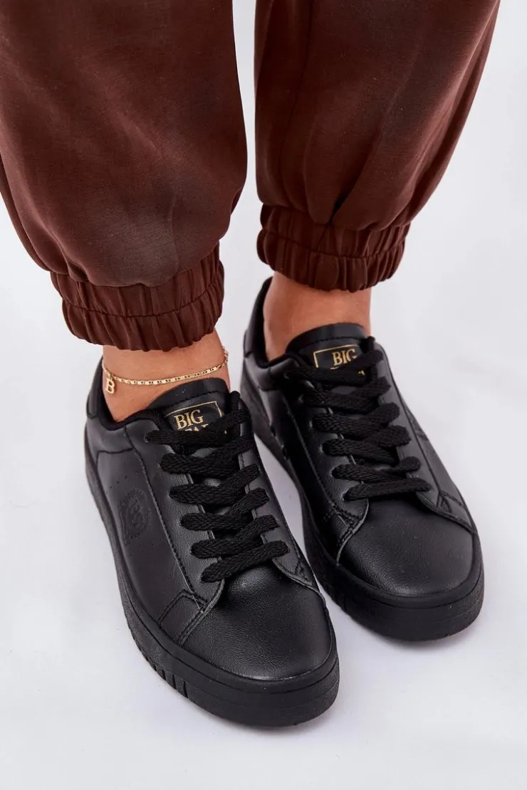 Big Star Shoes Trampki Damskie Big Star|Trampki Damskie Niskie*Niskie Trampki Damskie Z Eko Skóry Big Star NN274576 Czarne Czarny