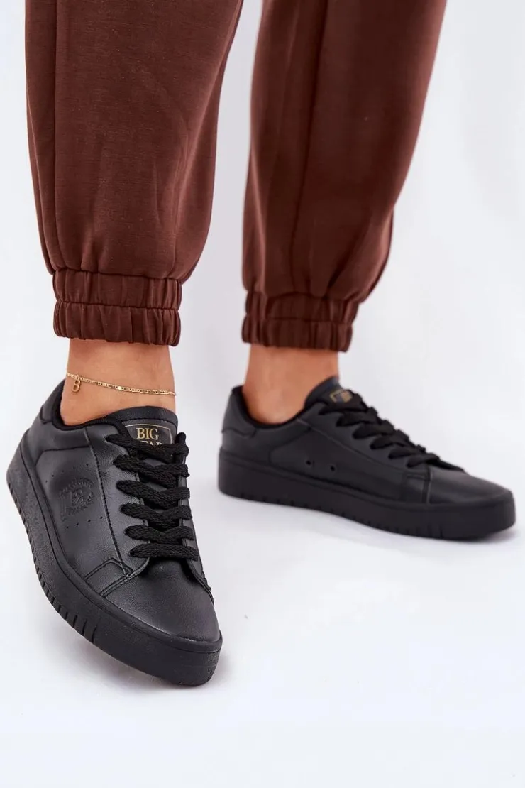 Big Star Shoes Trampki Damskie Big Star|Trampki Damskie Niskie*Niskie Trampki Damskie Z Eko Skóry Big Star NN274576 Czarne Czarny