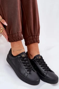 Big Star Shoes Trampki Damskie Big Star|Trampki Damskie Niskie*Niskie Trampki Damskie Z Eko Skóry Big Star NN274576 Czarne Czarny