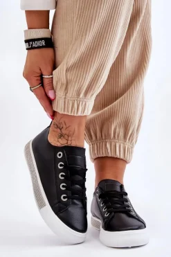 Damskie Boto Niskie Trampki Damskie Z Dżetami Czarno-Białe Demira