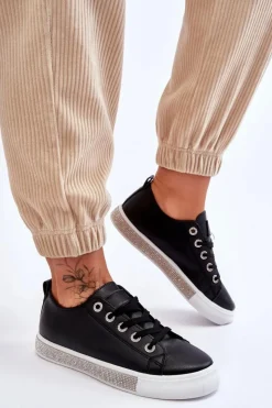 Damskie Boto Niskie Trampki Damskie Z Dżetami Czarno-Białe Demira