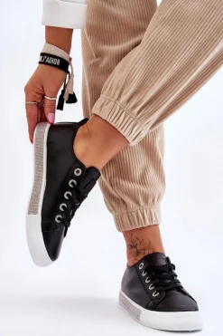 Damskie Boto Niskie Trampki Damskie Z Dżetami Czarno-Białe Demira