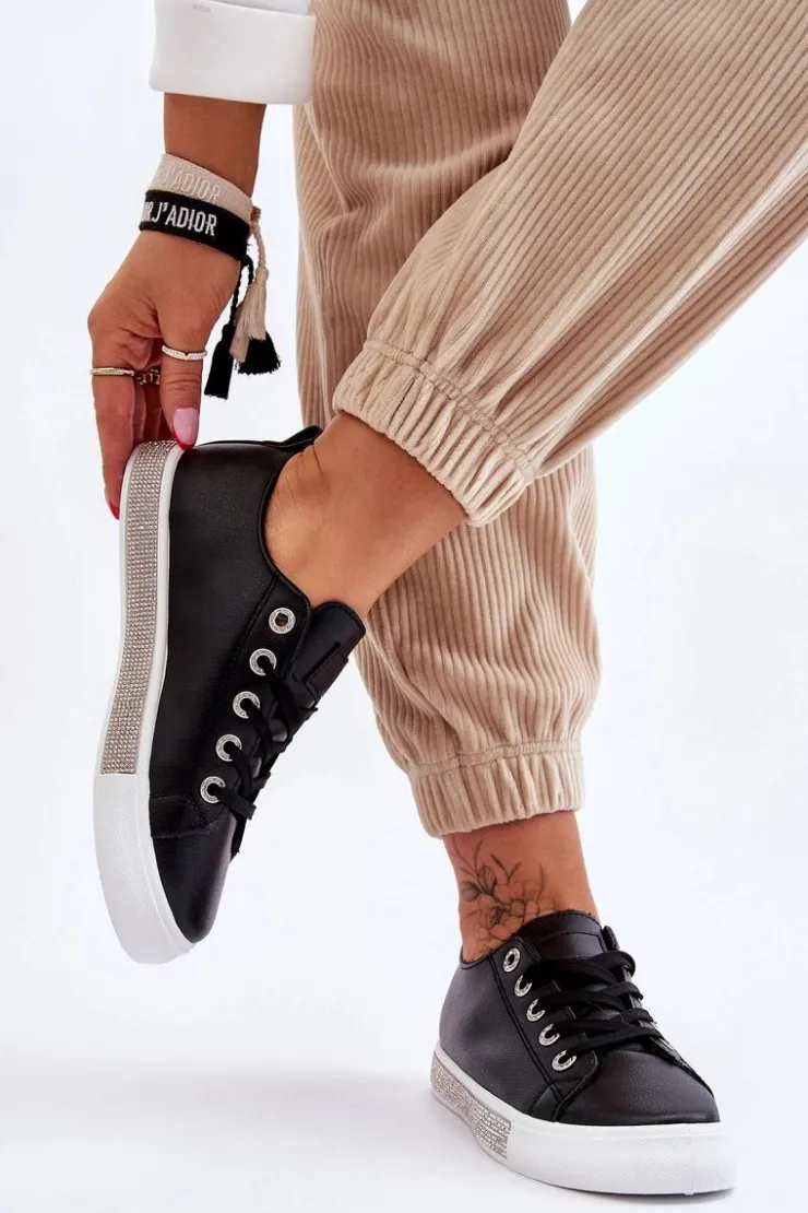 Damskie Boto Niskie Trampki Damskie Z Dżetami Czarno-Białe Demira