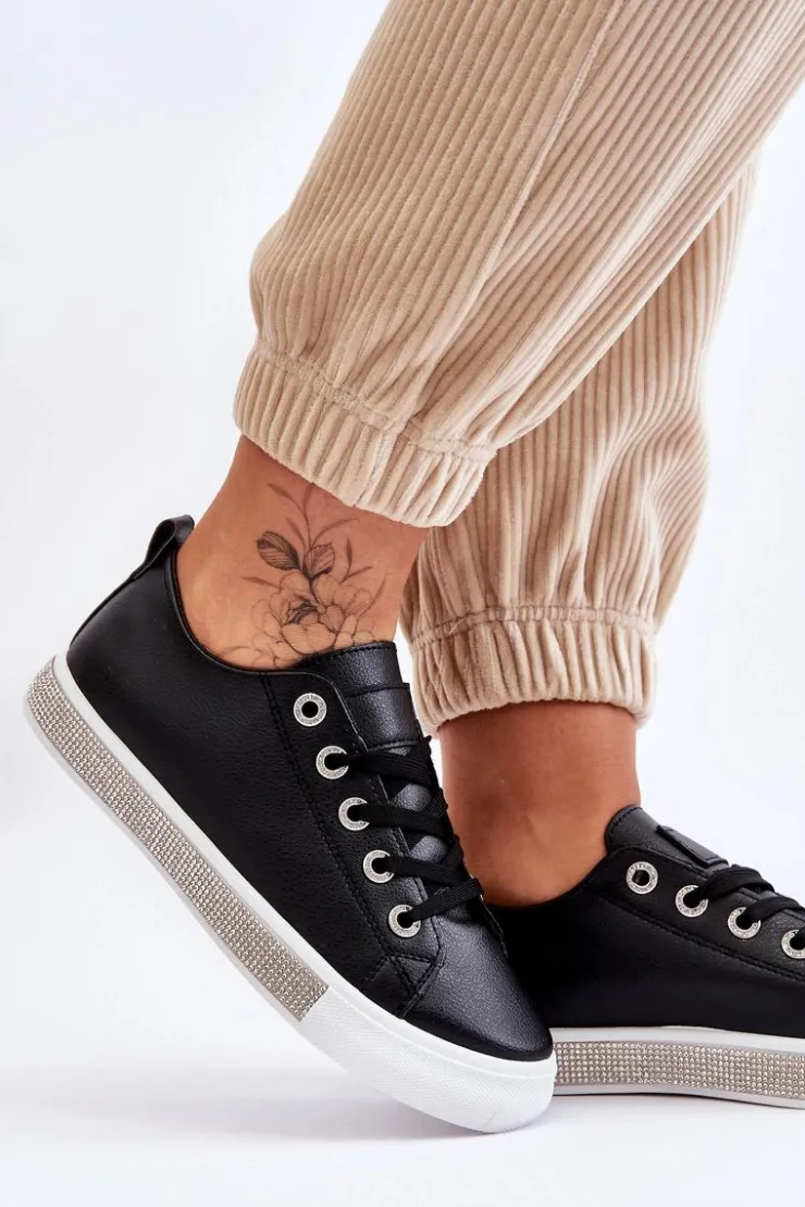 Damskie Boto Niskie Trampki Damskie Z Dżetami Czarno-Białe Demira