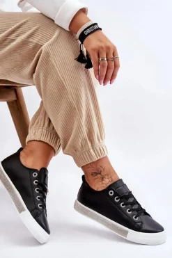 Damskie Boto Niskie Trampki Damskie Z Dżetami Czarno-Białe Demira