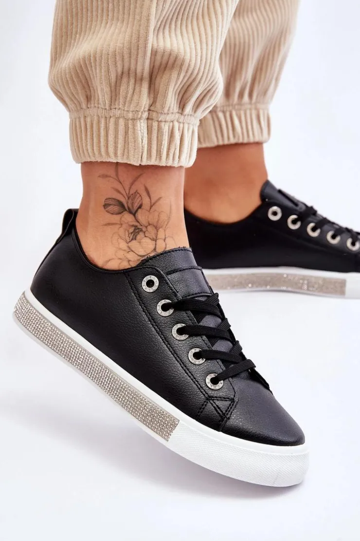 Damskie Boto Niskie Trampki Damskie Z Dżetami Czarno-Białe Demira