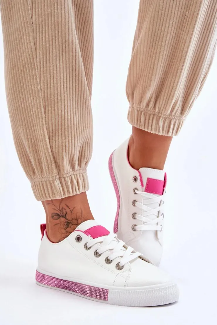 Damskie Boto Niskie Trampki Damskie Z Dżetami Biało-Różowe Demira