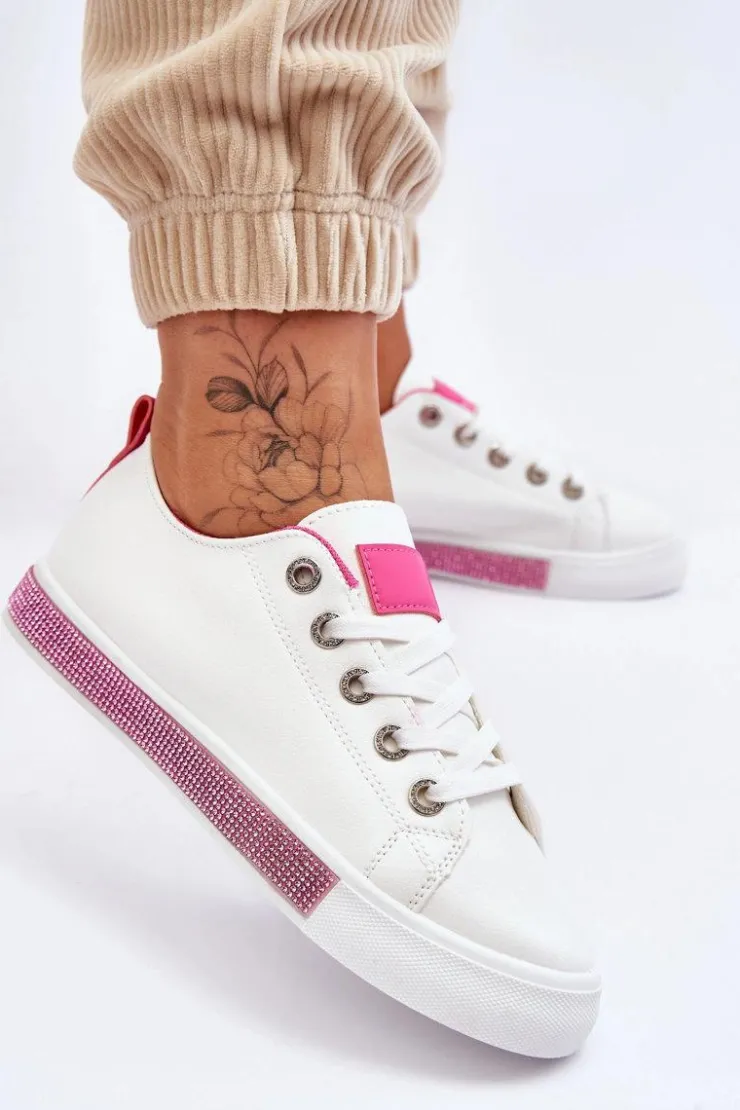 Damskie Boto Niskie Trampki Damskie Z Dżetami Biało-Różowe Demira