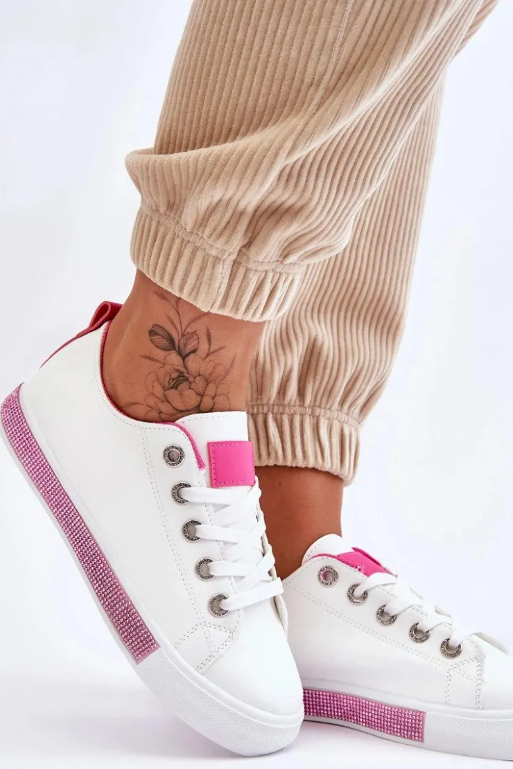 Damskie Boto Niskie Trampki Damskie Z Dżetami Biało-Różowe Demira