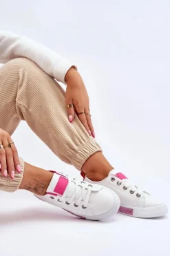 Damskie Boto Niskie Trampki Damskie Z Dżetami Biało-Różowe Demira