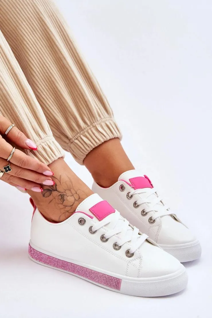 Damskie Boto Niskie Trampki Damskie Z Dżetami Biało-Różowe Demira