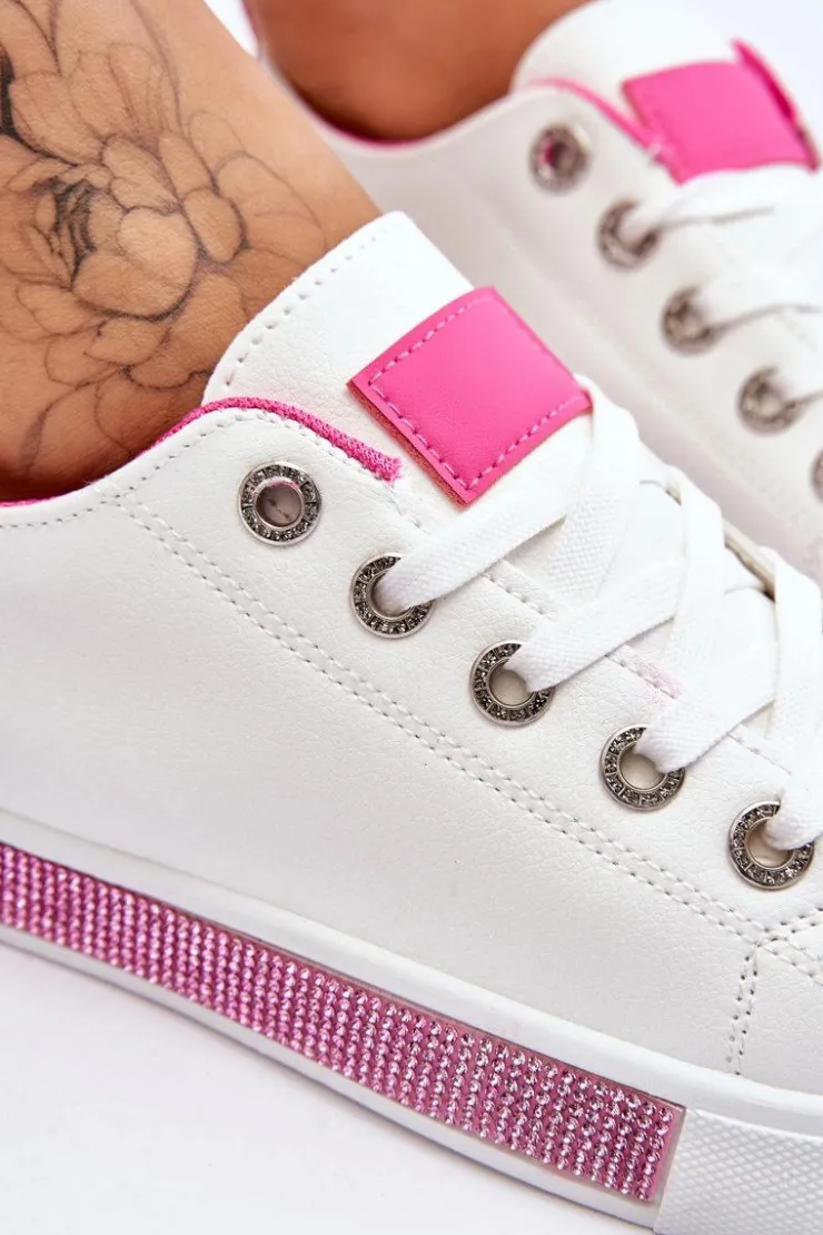 Damskie Boto Niskie Trampki Damskie Z Dżetami Biało-Różowe Demira