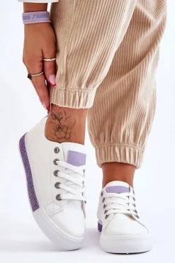 Boto Niskie Trampki Damskie Z Dżetami Biało-Fioletowe Demira