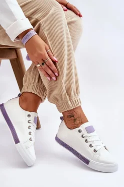 Boto Niskie Trampki Damskie Z Dżetami Biało-Fioletowe Demira