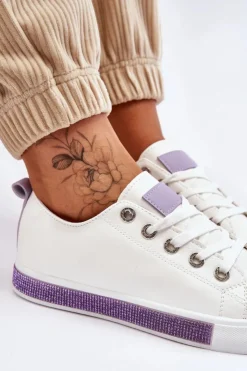 Boto Niskie Trampki Damskie Z Dżetami Biało-Fioletowe Demira