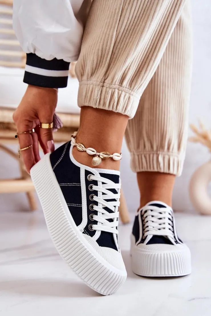 Clearance Boto Niskie Trampki Na Platformie Czarne Mischa