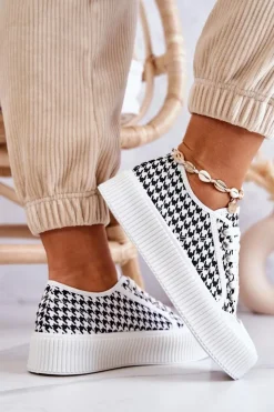 Damskie Boto Niskie Trampki Na Platformie Biało-Czarne Mischa