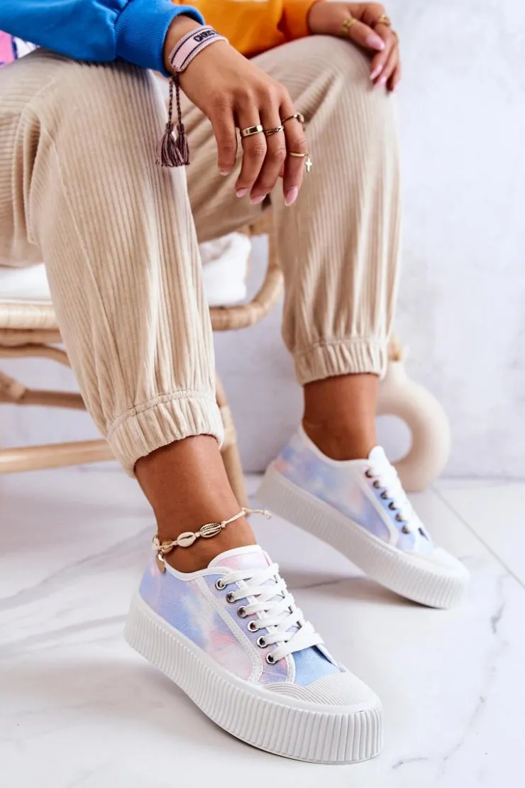 Damskie Boto Niskie Trampki Na Platformie Niebiesko-Różowe Mischa