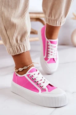 Boto Trampki Damskie Niskie*Niskie Trampki Na Platformie Różowe Mischa