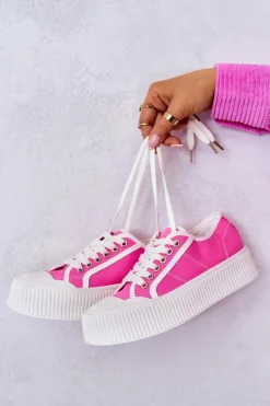 Boto Trampki Damskie Niskie*Niskie Trampki Na Platformie Różowe Mischa