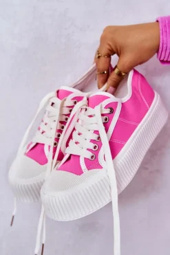 Boto Trampki Damskie Niskie*Niskie Trampki Na Platformie Różowe Mischa