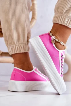 Boto Trampki Damskie Niskie*Niskie Trampki Na Platformie Różowe Mischa