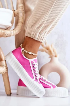 Boto Trampki Damskie Niskie*Niskie Trampki Na Platformie Różowe Mischa