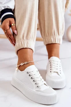 Damskie Boto Niskie Trampki Na Platformie Białe Mischa