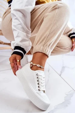 Damskie Boto Niskie Trampki Na Platformie Białe Mischa