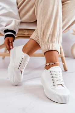 Damskie Boto Niskie Trampki Na Platformie Białe Mischa