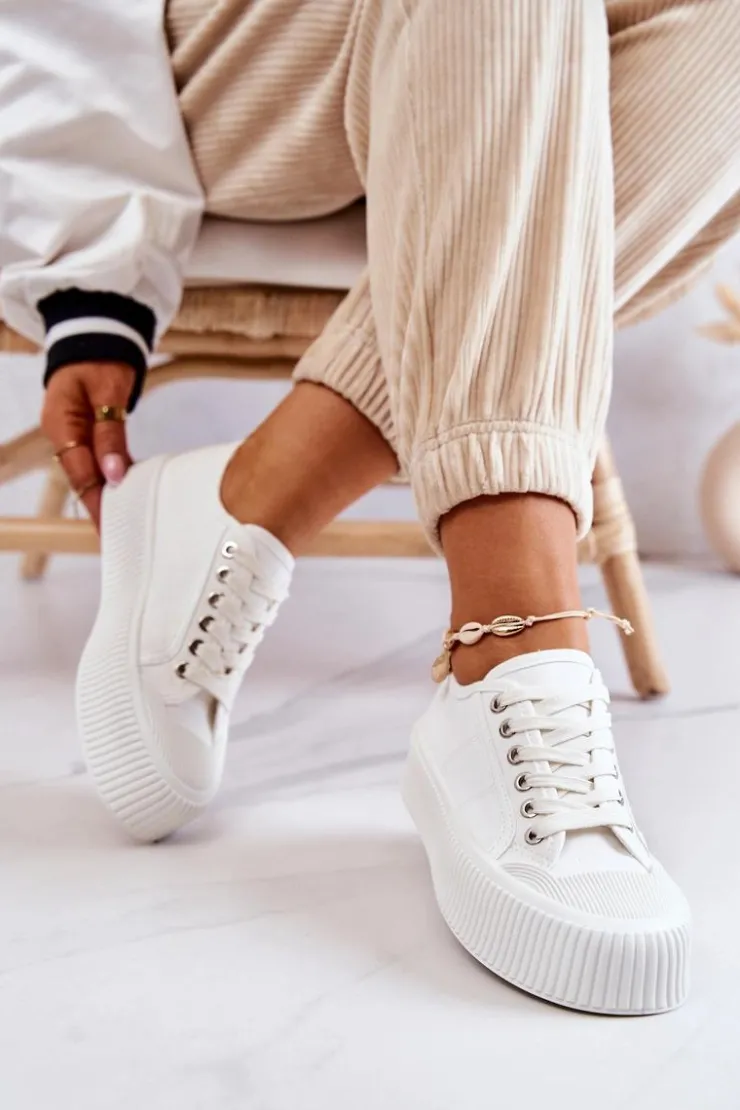 Damskie Boto Niskie Trampki Na Platformie Białe Mischa