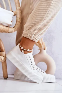 Damskie Boto Niskie Trampki Na Platformie Białe Mischa