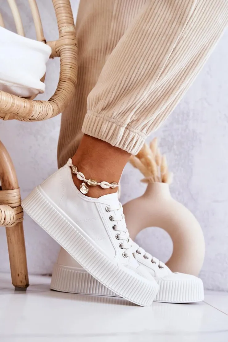 Damskie Boto Niskie Trampki Na Platformie Białe Mischa