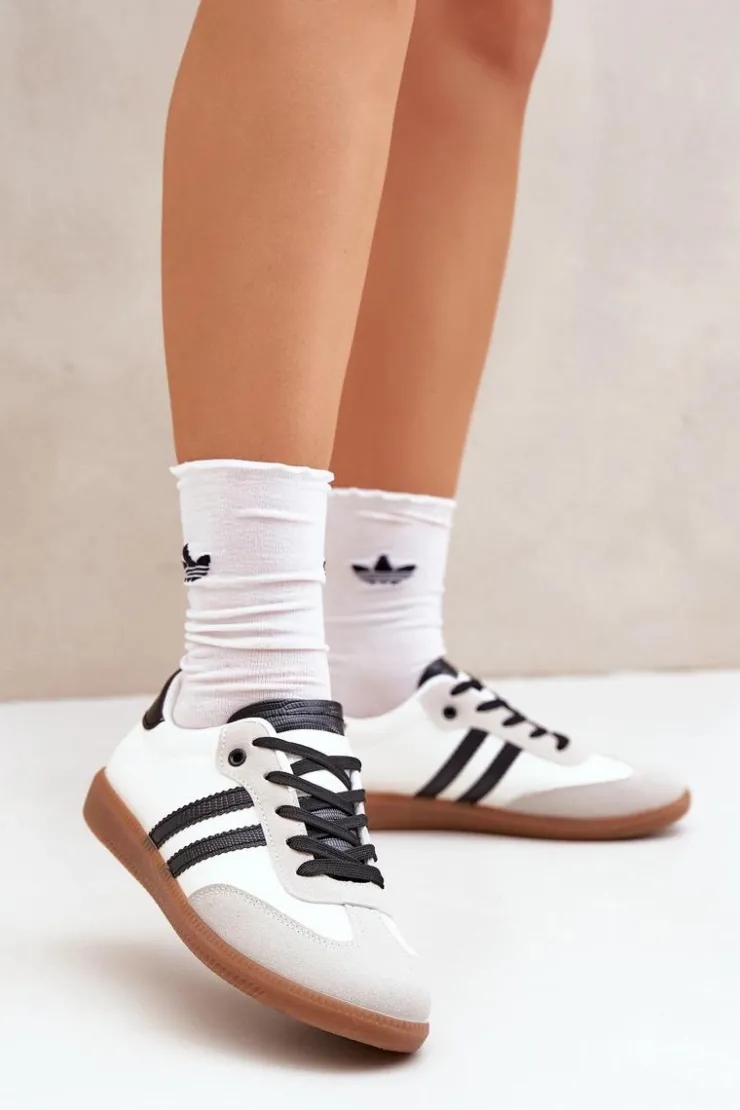 Sale Boto Niskie Trampki Tenisówki Damskie Biało-Czarne Loredis